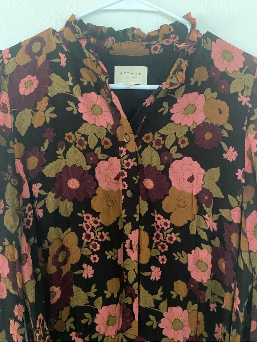 Sezane Wrap-Skirt Floral Mini Capri Long-Sleeve Dress - Picture 5 of 8